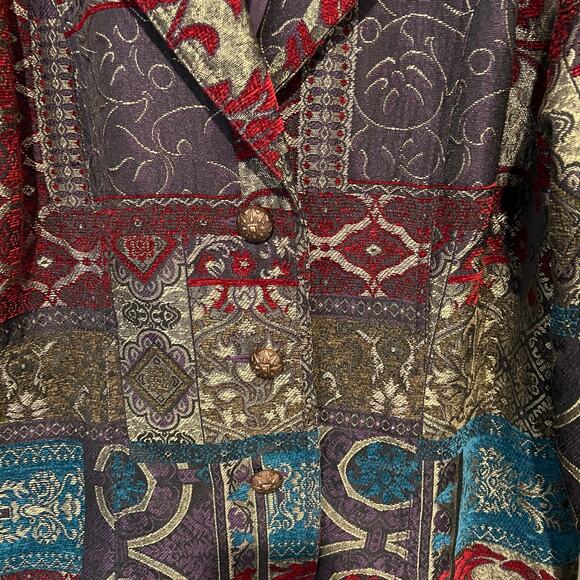 Vintage ELCC Tapestry Structured Lined Jacket Blazer Women’s Size Large Pockets - Picture 3 of 11